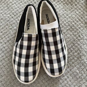 Soda Black and White Slip-On Shoes